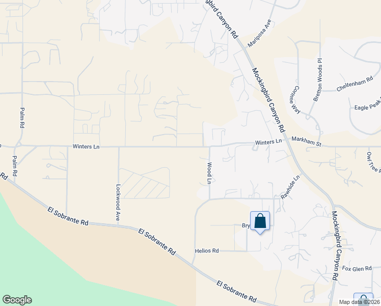 map of restaurants, bars, coffee shops, grocery stores, and more near Winters Lane in Riverside County