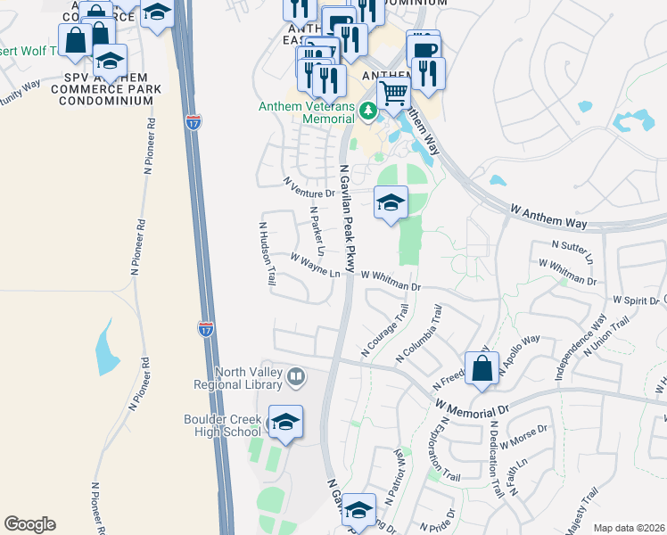 map of restaurants, bars, coffee shops, grocery stores, and more near 3641 West Amerigo Court in New River