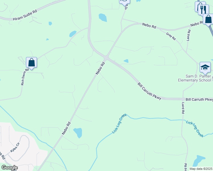 map of restaurants, bars, coffee shops, grocery stores, and more near 138 Gorham Gates Drive in Hiram