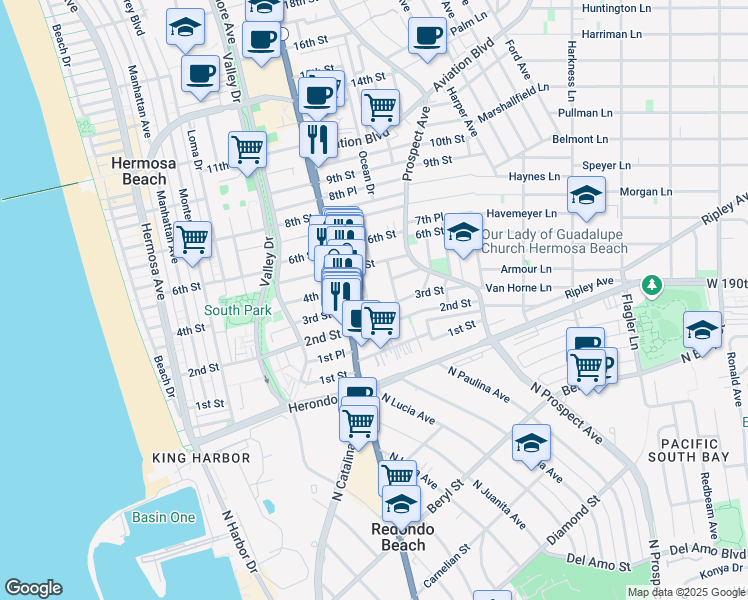 map of restaurants, bars, coffee shops, grocery stores, and more near 326 Ocean View Avenue in Hermosa Beach
