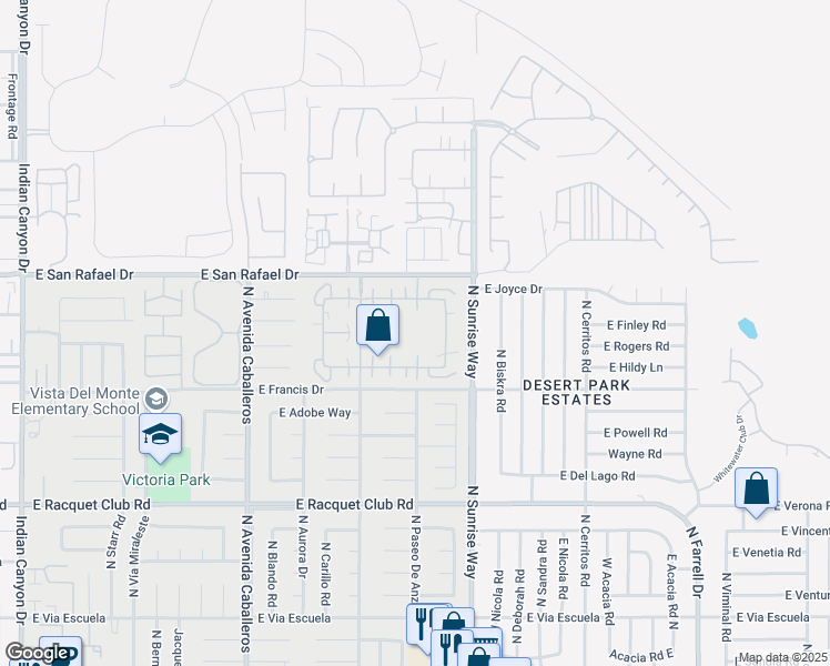 map of restaurants, bars, coffee shops, grocery stores, and more near in Palm Springs