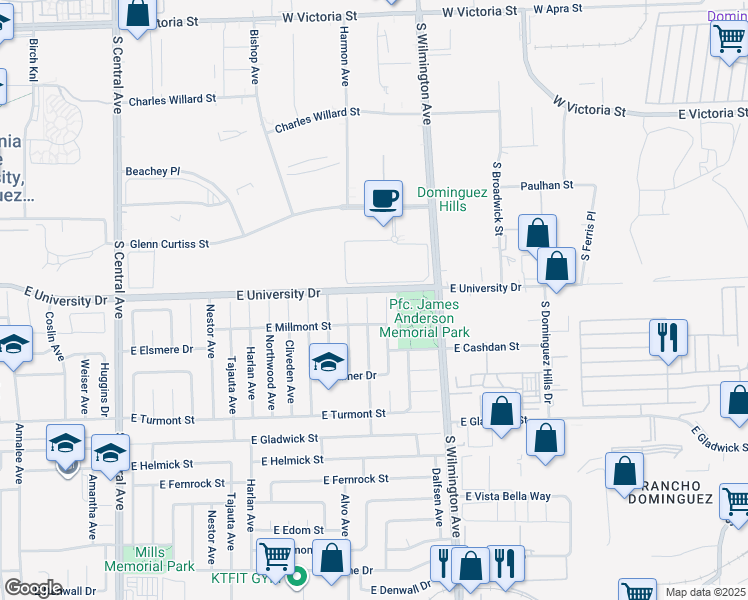 map of restaurants, bars, coffee shops, grocery stores, and more near 19010 Gunlock Avenue in Carson