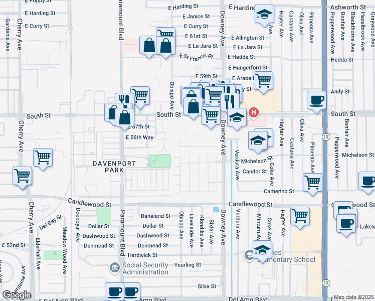 map of restaurants, bars, coffee shops, grocery stores, and more near 3207 Wolfe Street in Lakewood