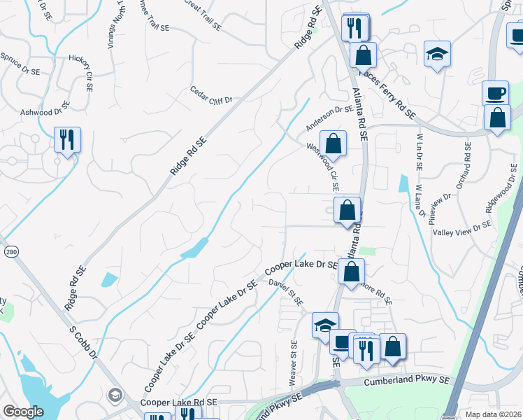 map of restaurants, bars, coffee shops, grocery stores, and more near 1914 Sadler Drive in Smyrna
