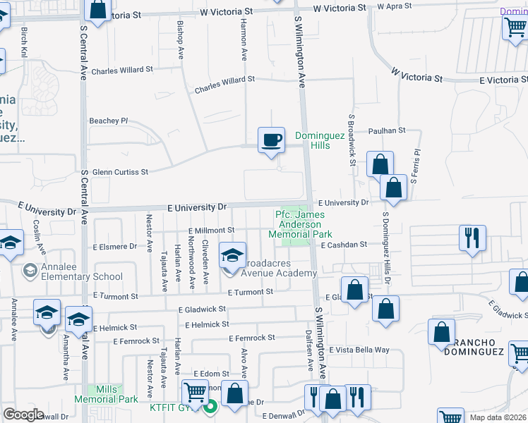 map of restaurants, bars, coffee shops, grocery stores, and more near 19010 Gunlock Avenue in Carson