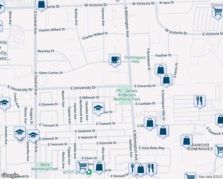 map of restaurants, bars, coffee shops, grocery stores, and more near 19010 Gunlock Avenue in Carson