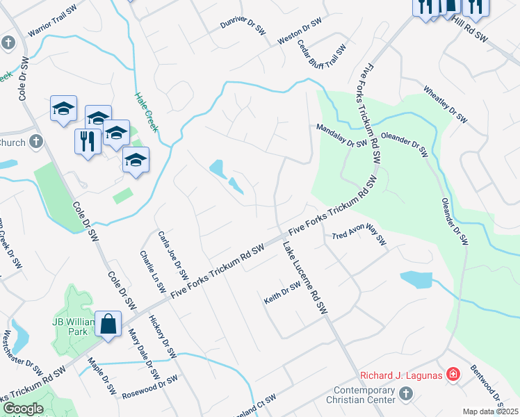 map of restaurants, bars, coffee shops, grocery stores, and more near 4610 Admiral Ridge Way Southwest in Lilburn