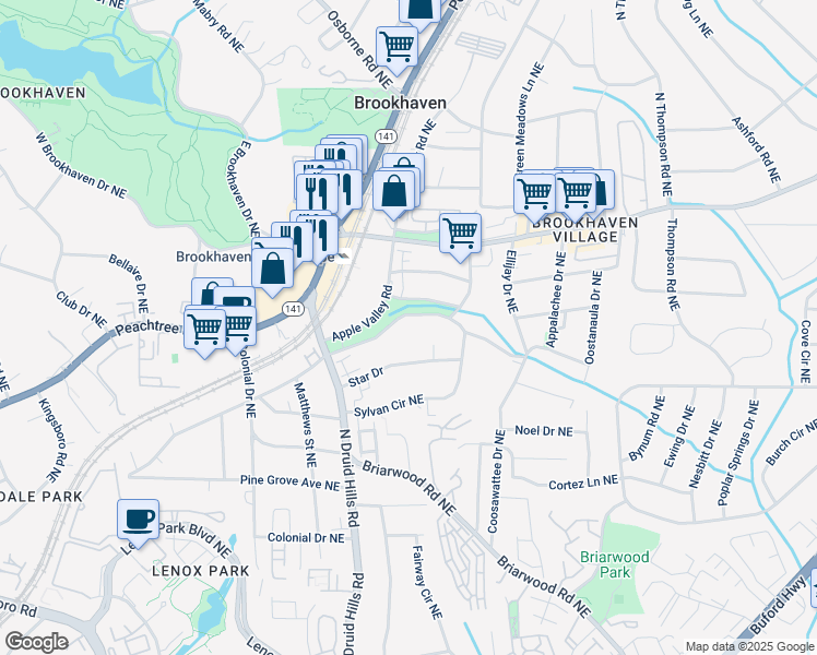 map of restaurants, bars, coffee shops, grocery stores, and more near 1311 Sylvan Circle Northeast in Atlanta