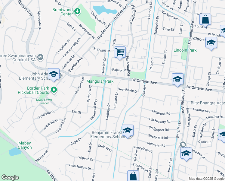 map of restaurants, bars, coffee shops, grocery stores, and more near 2307 Heritage Drive in Corona