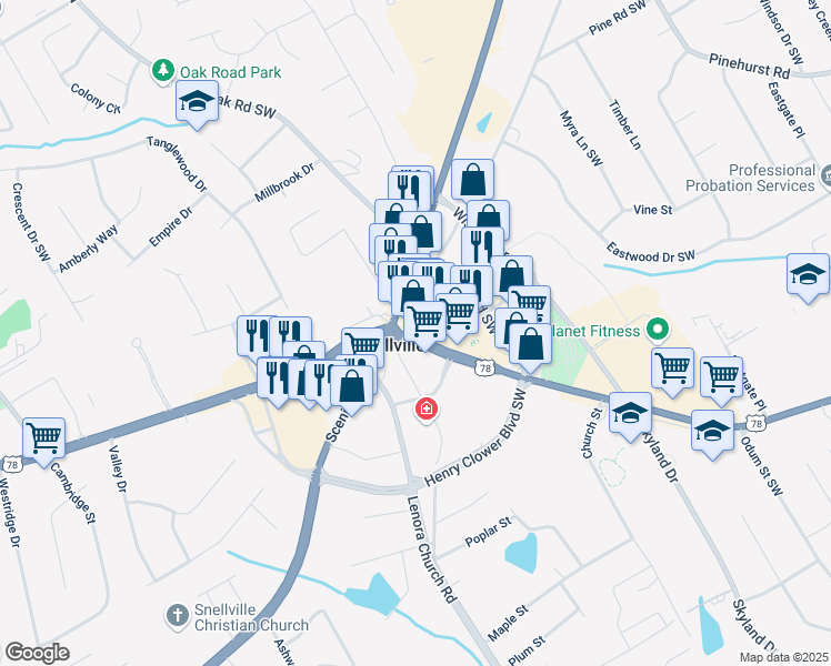 map of restaurants, bars, coffee shops, grocery stores, and more near 2507 U.S. 78 in Snellville