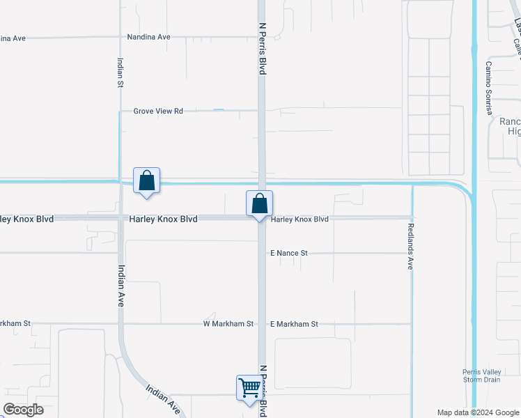 map of restaurants, bars, coffee shops, grocery stores, and more near 130 West Walnut Avenue in Perris