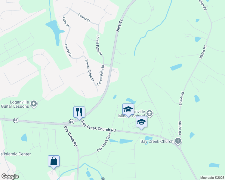 map of restaurants, bars, coffee shops, grocery stores, and more near 5357 Highway 81 in Loganville