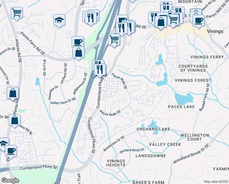 map of restaurants, bars, coffee shops, grocery stores, and more near 3926 Allegretto Circle in Atlanta