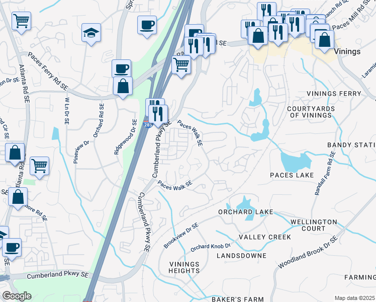 map of restaurants, bars, coffee shops, grocery stores, and more near 3794 Allegretto Circle in Atlanta