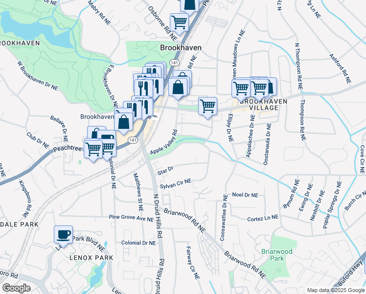map of restaurants, bars, coffee shops, grocery stores, and more near 1311 Sylvan Circle Northeast in Atlanta