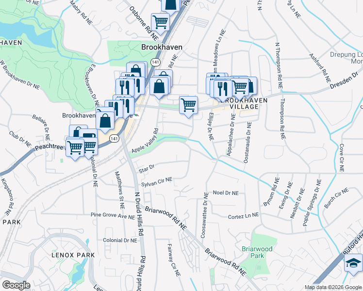 map of restaurants, bars, coffee shops, grocery stores, and more near 1347 Sylvan Circle Northeast in Atlanta