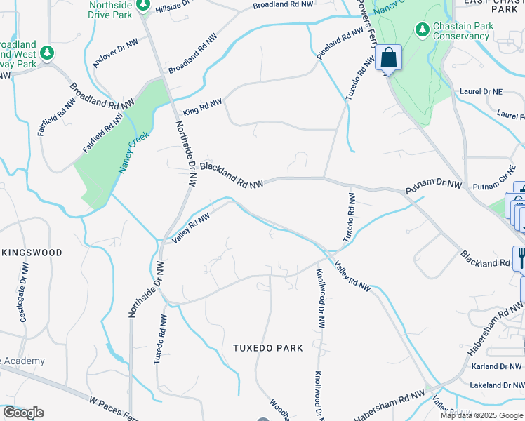 map of restaurants, bars, coffee shops, grocery stores, and more near 365 Valley Road Northwest in Atlanta