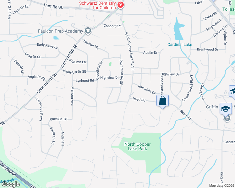 map of restaurants, bars, coffee shops, grocery stores, and more near 3958 Plumcrest Circle Southeast in Smyrna
