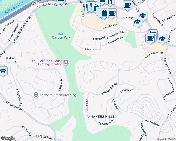 map of restaurants, bars, coffee shops, grocery stores, and more near 755 South Rock Garden Circle in Anaheim