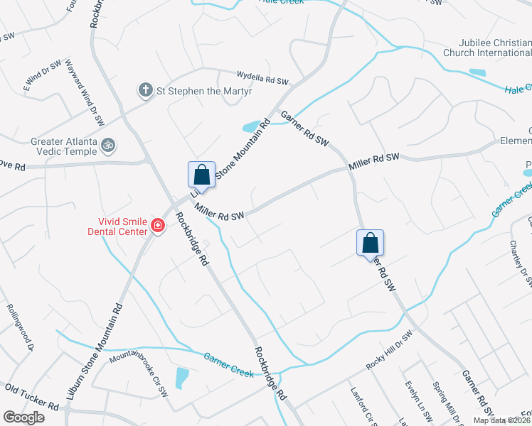 map of restaurants, bars, coffee shops, grocery stores, and more near 5298 Miller Road Southwest in Lilburn