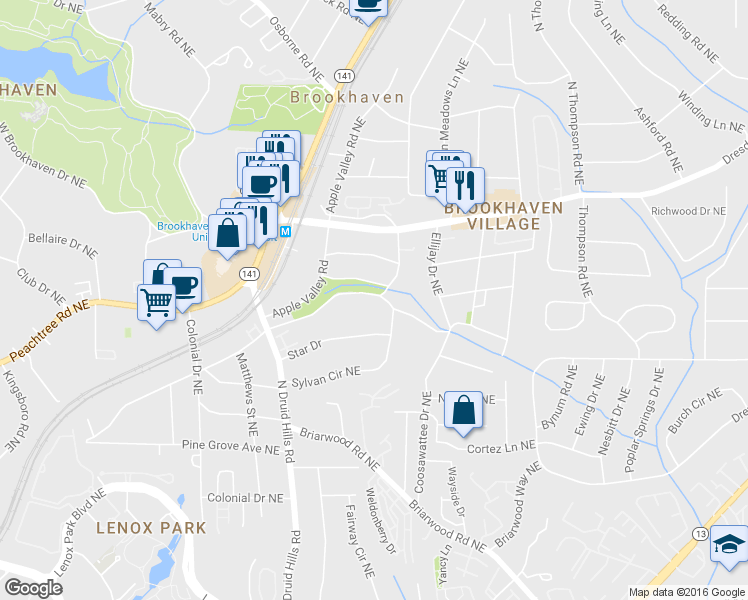 map of restaurants, bars, coffee shops, grocery stores, and more near 1347 Sylvan Circle Northeast in Atlanta