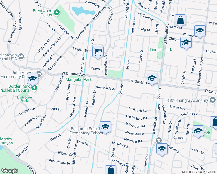 map of restaurants, bars, coffee shops, grocery stores, and more near 2251 Vía Pacifica in Corona