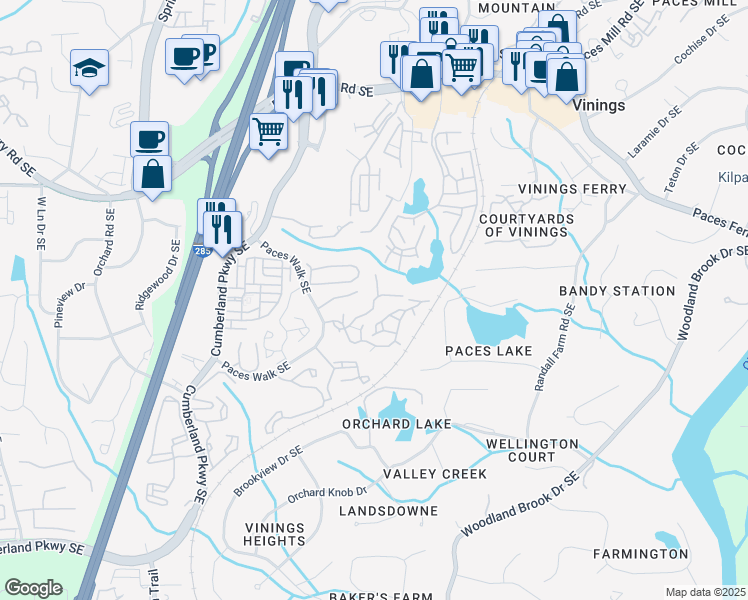 map of restaurants, bars, coffee shops, grocery stores, and more near Paces Station Close in Atlanta
