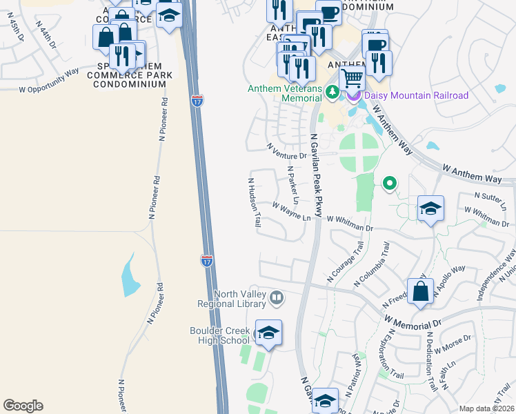 map of restaurants, bars, coffee shops, grocery stores, and more near 3793 West Wayne Lane in New River