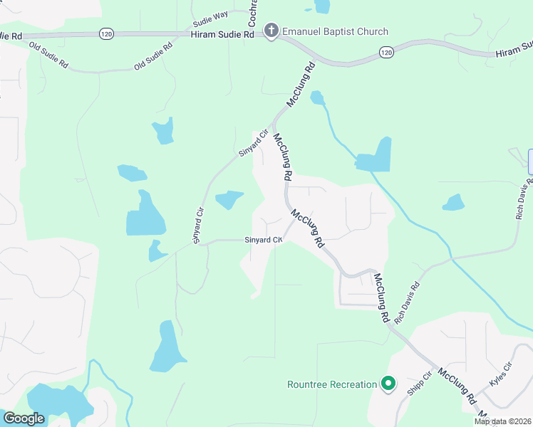 map of restaurants, bars, coffee shops, grocery stores, and more near 82 Ashtin Way in Hiram