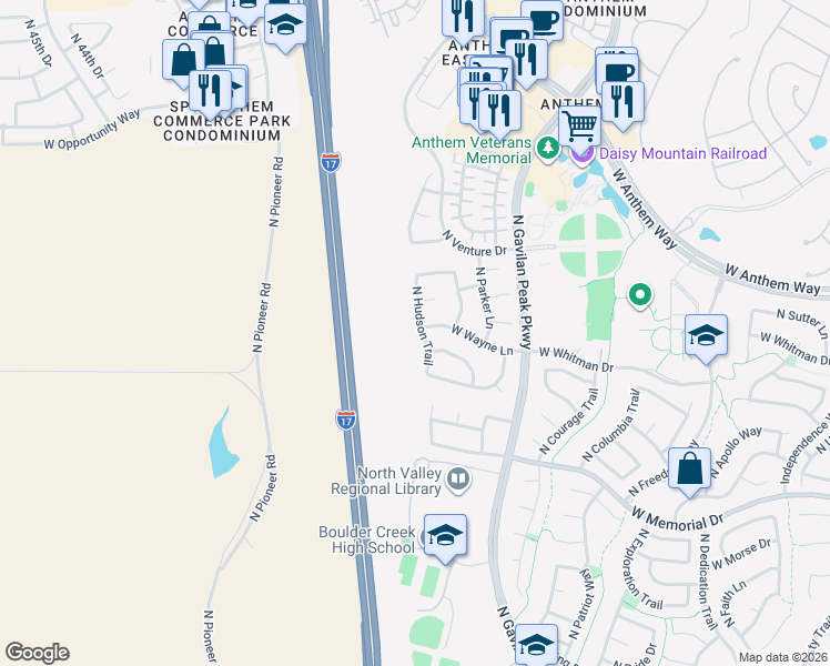 map of restaurants, bars, coffee shops, grocery stores, and more near 3793 West Wayne Lane in New River
