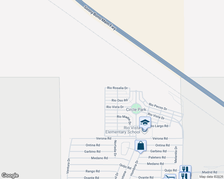 map of restaurants, bars, coffee shops, grocery stores, and more near 67472 Rio Oso Road in Cathedral City