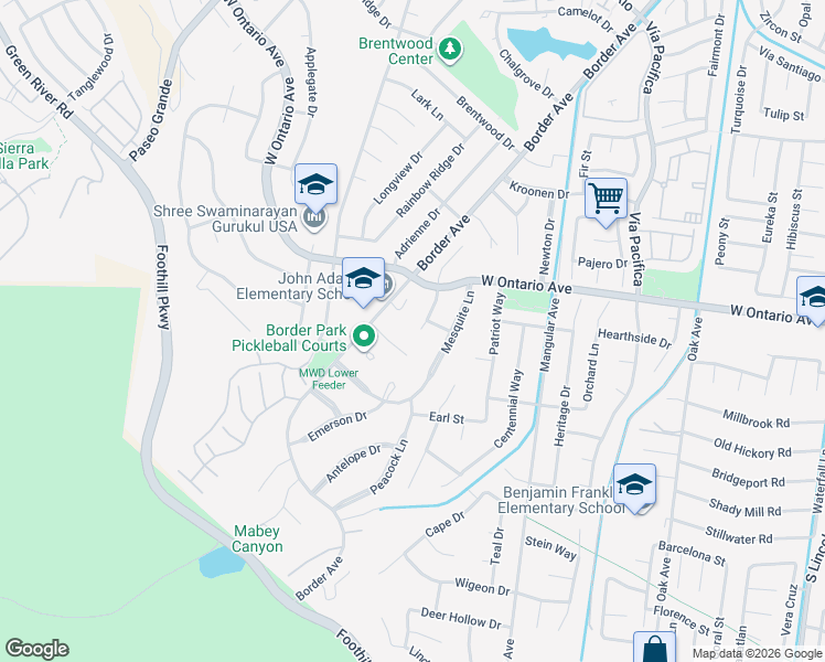 map of restaurants, bars, coffee shops, grocery stores, and more near 2384 Mcneil Circle in Corona