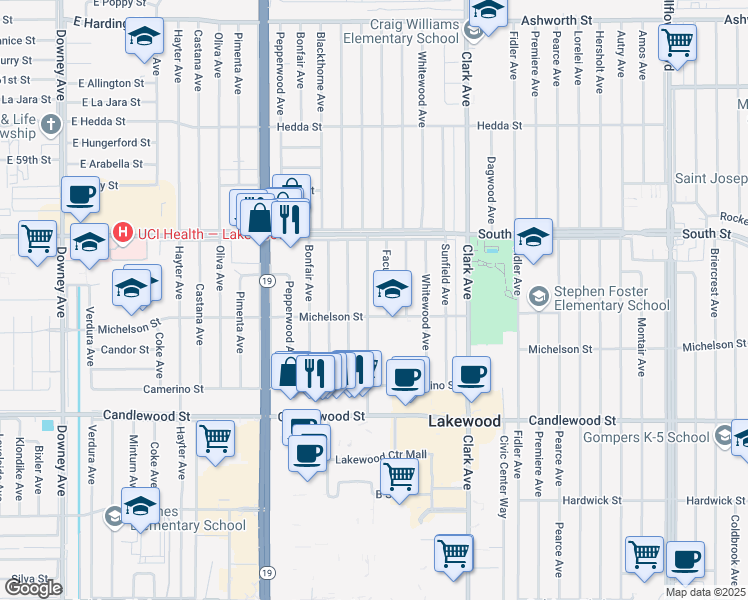 map of restaurants, bars, coffee shops, grocery stores, and more near 5618 Graywood Avenue in Lakewood