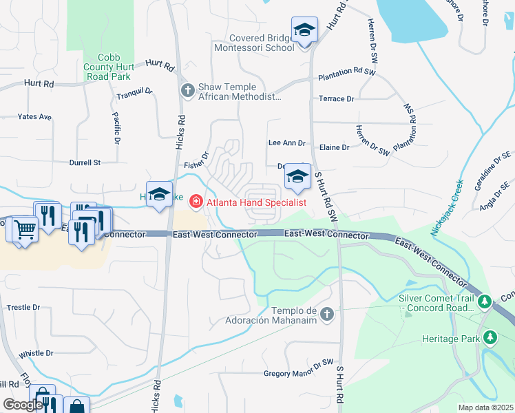map of restaurants, bars, coffee shops, grocery stores, and more near 625 Aunt Lucy Lane Southwest in Smyrna
