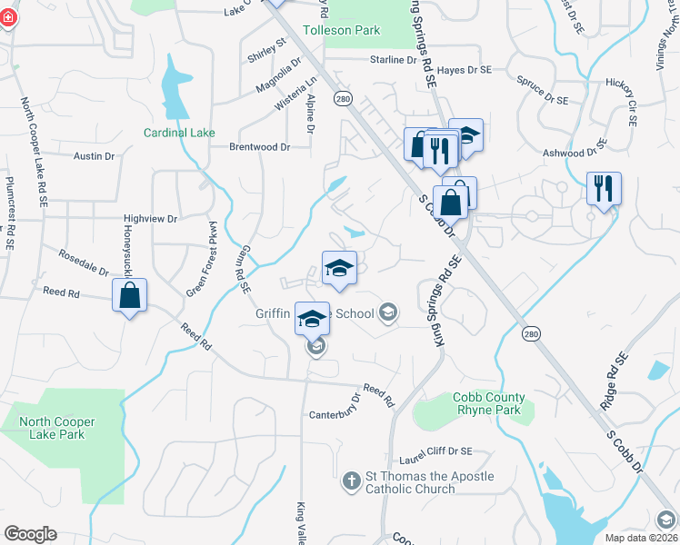 map of restaurants, bars, coffee shops, grocery stores, and more near 402 Bridge Lane in Smyrna
