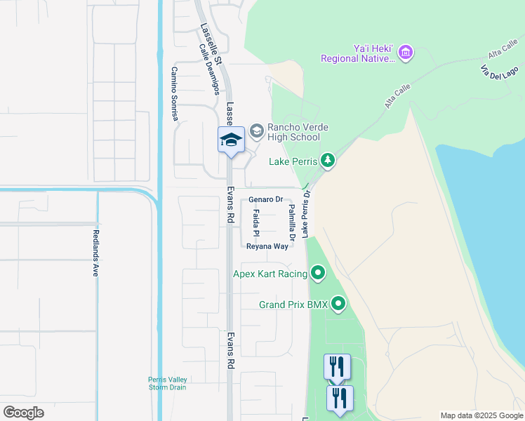 map of restaurants, bars, coffee shops, grocery stores, and more near 846 Santona Court in Perris