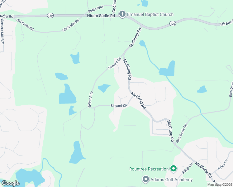 map of restaurants, bars, coffee shops, grocery stores, and more near 86 Ashtin Way in Hiram