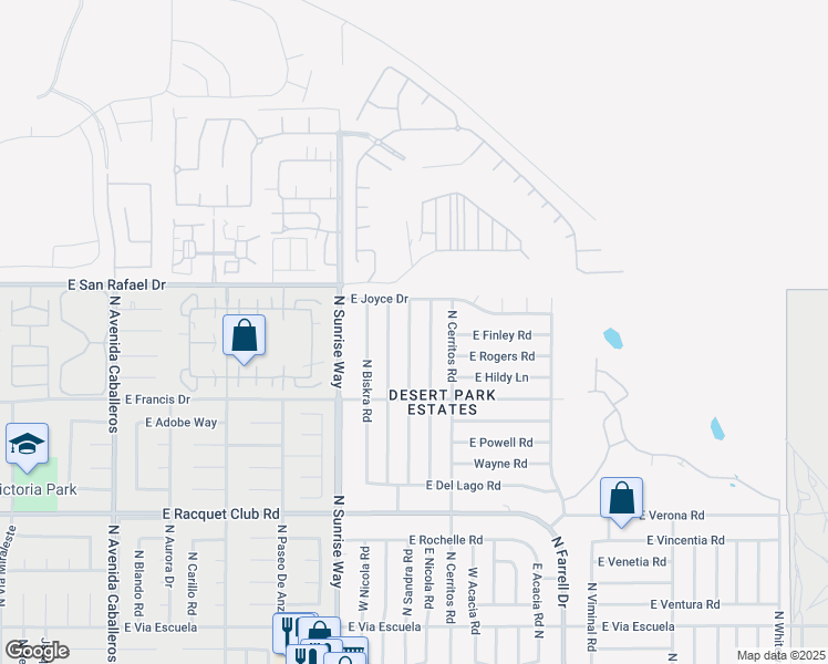 map of restaurants, bars, coffee shops, grocery stores, and more near 3012 North Cypress Road in Palm Springs
