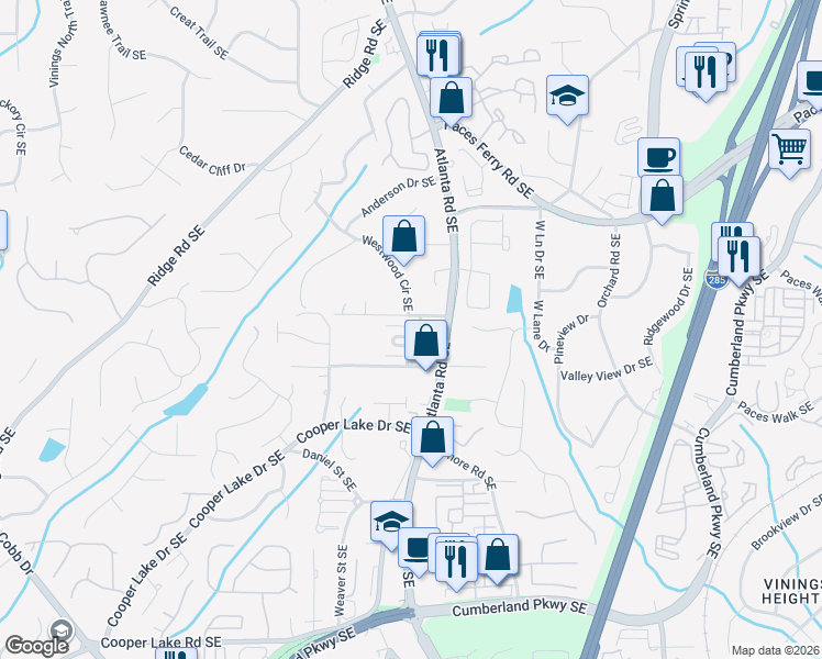 map of restaurants, bars, coffee shops, grocery stores, and more near 3918 Central Garden Court in Smyrna