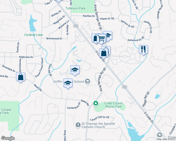 map of restaurants, bars, coffee shops, grocery stores, and more near 706 Bridge Lane in Smyrna