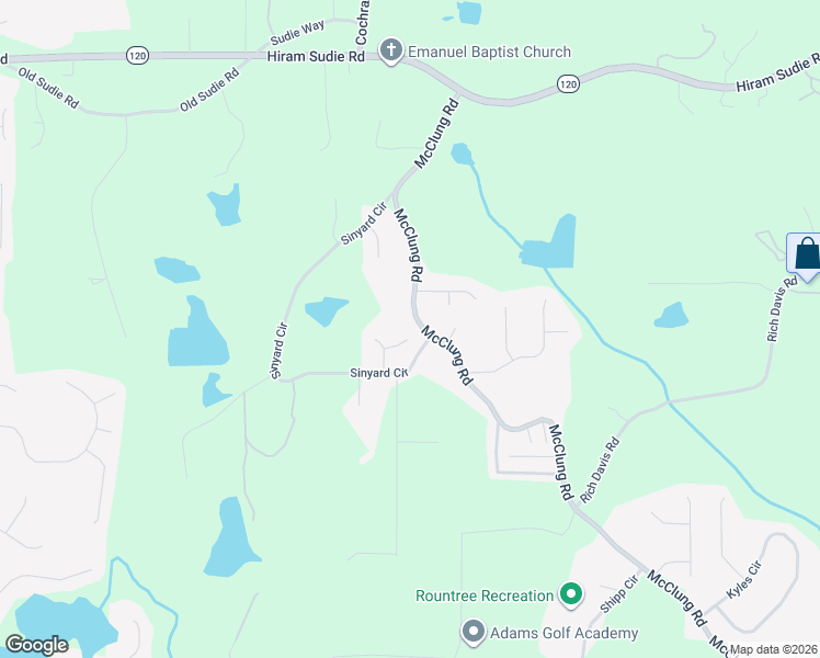 map of restaurants, bars, coffee shops, grocery stores, and more near 55 Ashtin Court in Hiram