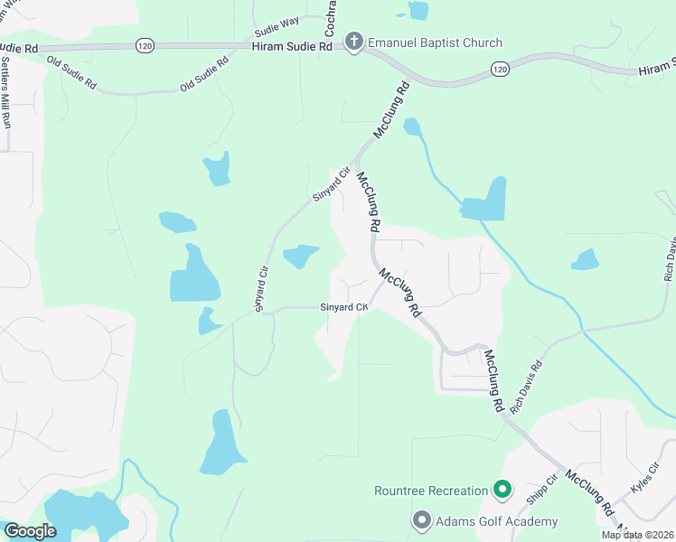 map of restaurants, bars, coffee shops, grocery stores, and more near 86 Ashtin Way in Hiram