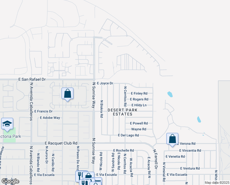 map of restaurants, bars, coffee shops, grocery stores, and more near 3012 North Cypress Road in Palm Springs