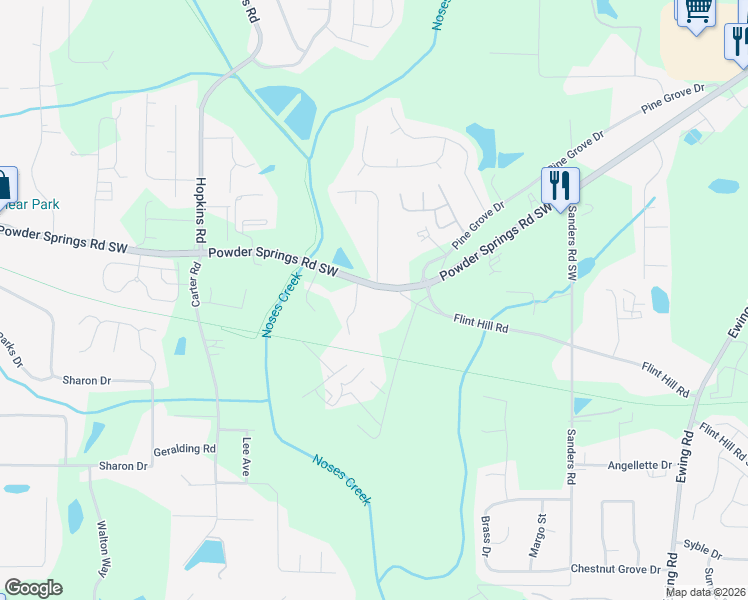 map of restaurants, bars, coffee shops, grocery stores, and more near 3279 Powder Springs Road Southwest in Powder Springs