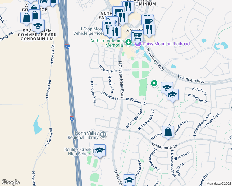 map of restaurants, bars, coffee shops, grocery stores, and more near 3641 West Amerigo Court in New River