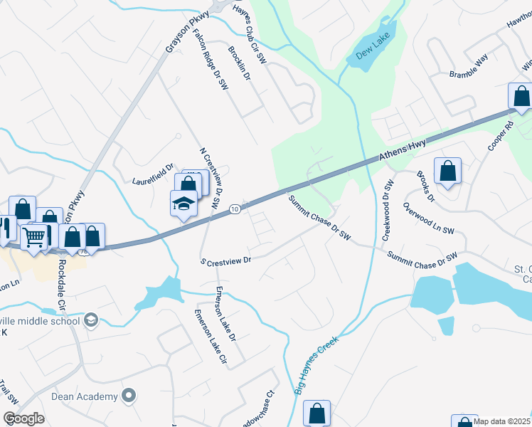 map of restaurants, bars, coffee shops, grocery stores, and more near 2706 Park Land Lane in Snellville