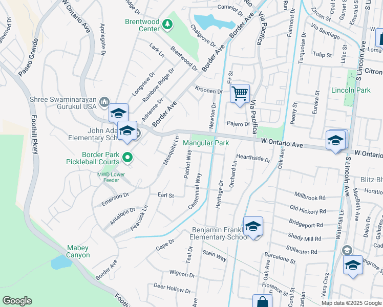 map of restaurants, bars, coffee shops, grocery stores, and more near 2307 Patriot Way in Corona