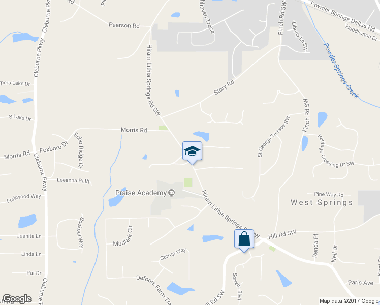 map of restaurants, bars, coffee shops, grocery stores, and more near 3965 Hiram Lithia Springs Road Southwest in Powder Springs
