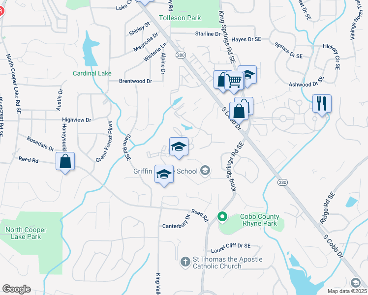 map of restaurants, bars, coffee shops, grocery stores, and more near 203 Bridge Lane in Smyrna