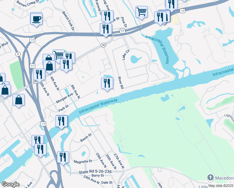 map of restaurants, bars, coffee shops, grocery stores, and more near 4445 Kingsport Road in Little River